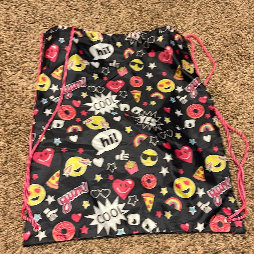 Black and pink emoji cinch bag